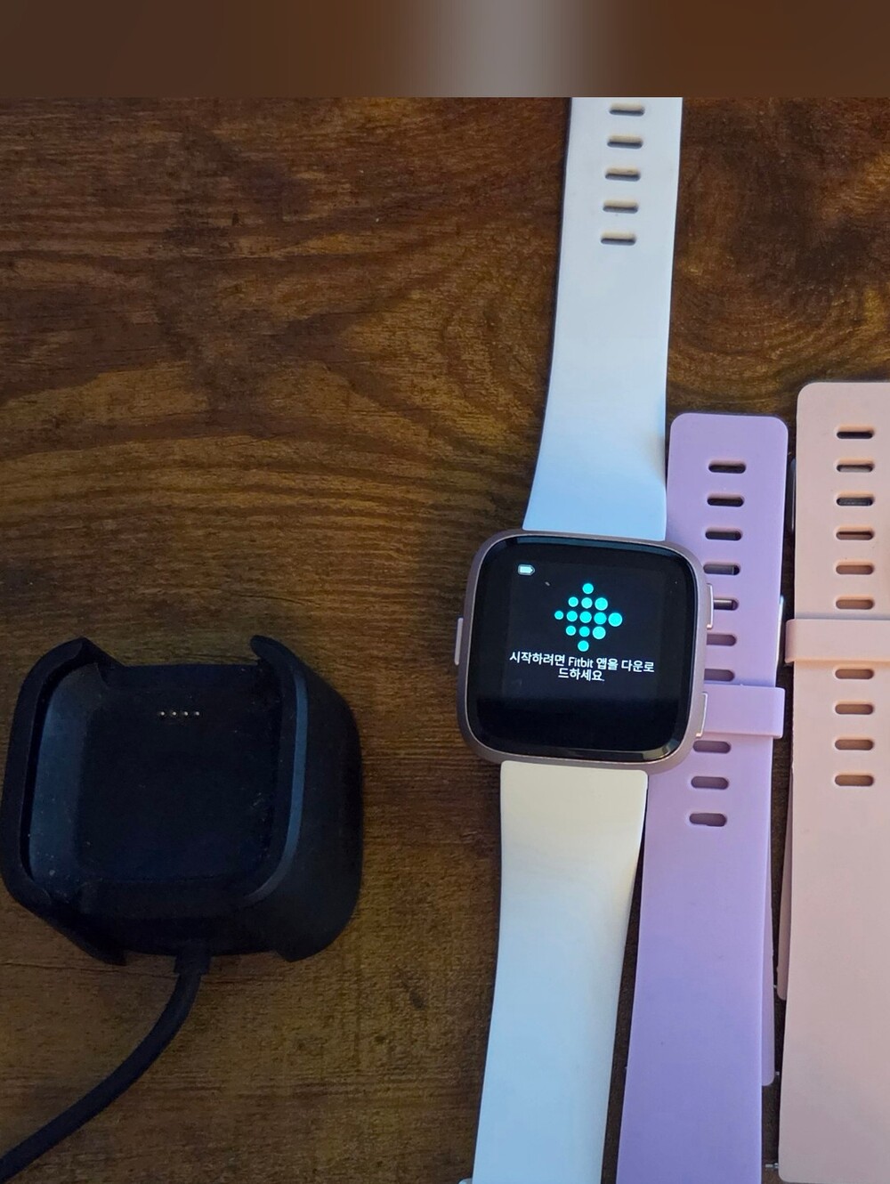 fitbit Versa Lite White Smartwatch with Pink, Peach, Lavender Bands & Charger
